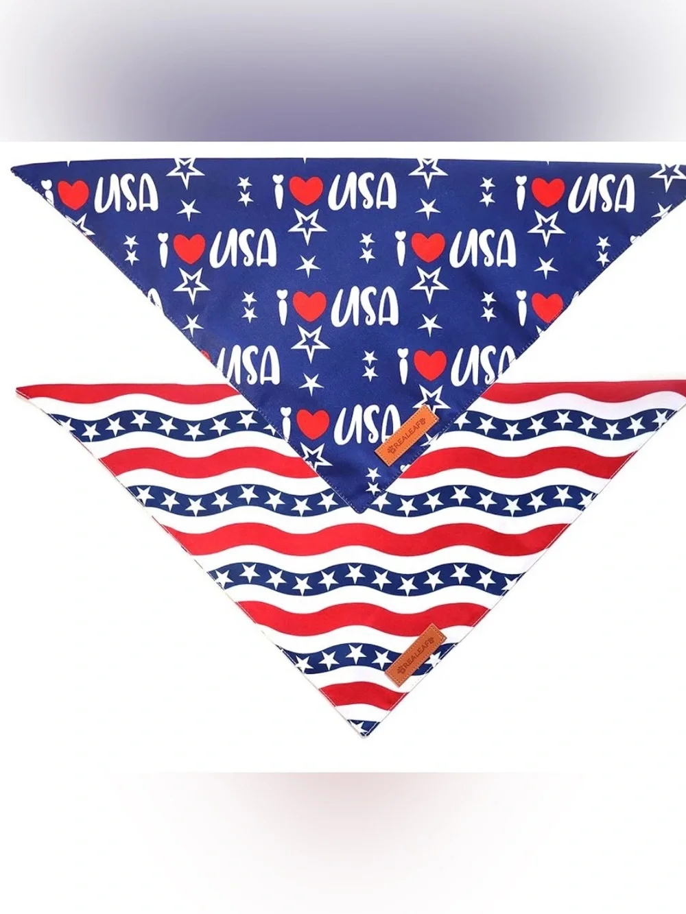 Realeaf 4th of July Bandanas 2 Pack, Triangle Reversible American Flag Size XL